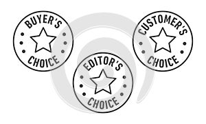 Set of three vector badges - editors choice, customers choice, buyers choice
