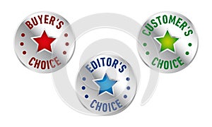 Set of three vector badges - editors choice, customers choice, buyers choice