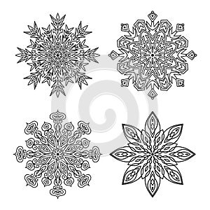 Template new year christmas snowflakes isolated black outline on