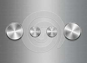 Template of panel of sound controls with metal brushed texture