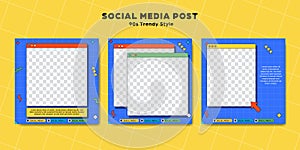 Template post set 90s retro trendy cartoon style for Social media instagram post and web internet ads
