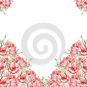Template postcard with red flowers