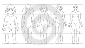 Template of preteen girl figure for fashion sketches