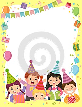 Template is ready for invitation for birthday party card with group of kids