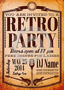 Template for a retro party, concert, events