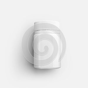Template of round glossy bottle  white plastic jar for pills  vitamin  cosmetics  isolated on background