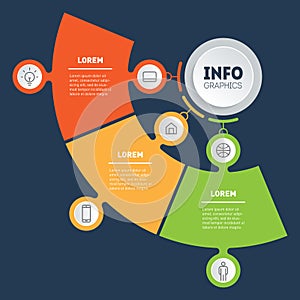 Template of a sales pipeline or diagram. Annual report. Infographics of technology or education process with 3 options. Concept of