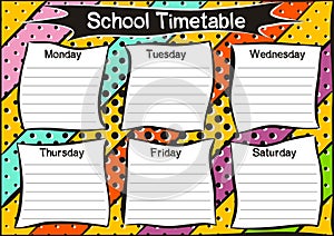 Template of a school schedule in pop art style
