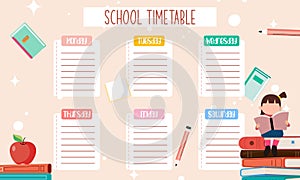 Template school timetable for students or pupils