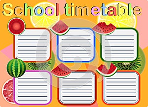 Template school timetable for students or pupils with days of week and free spaces