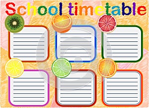 Template school timetable for students or pupils with days of week and free spaces