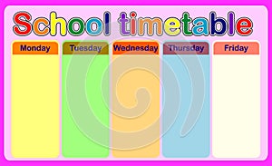 Template school timetable for students or pupils with days of week and free spaces