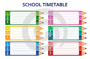 Template school timetable for students or pupils with days of week and free spaces for notes. Vector illustration.
