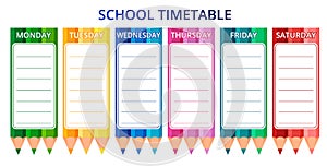 Template school timetable for students or pupils with days of week and free spaces for notes. Vector illustration. photo