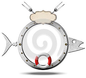 Template for Seafood Menu in the Shape of a Fish Isolated on White Background