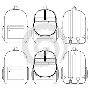 Template set backpack vector flat design outline clothing