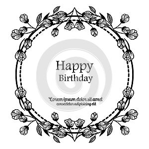 Template shape of cute wreath frame, design elegant card happy birthday. Vector