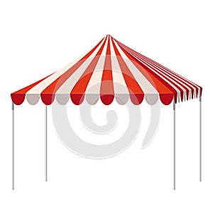 Template shopping stand canopy empty market stall with red and white striped awning. Promotional advertising outdoor