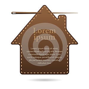 Template with space for text, leather label in the shape of a house