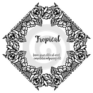 Template spring flower frame, design of tropical card. Vector