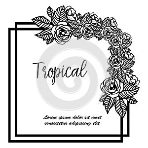 Template spring flower frame, design of tropical card. Vector