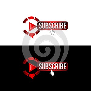 Template subscribe button with bell and finger click cursor. Social media background subscribe. Social media concept. Vector