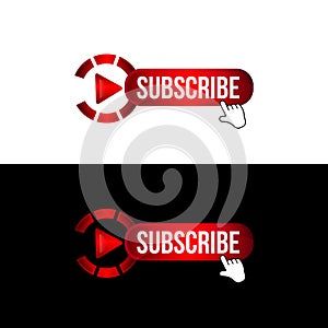 Template subscribe button with bell and finger click cursor. Social media background subscribe. Social media concept. Vector