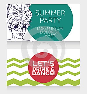 Template for summer party with beautiful african american girl