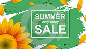 Template summer sale poster. Realistic sunflower with petals