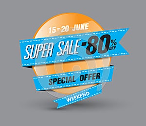 Template super sale poster banner. Big sale, clearance sale. Vector illusration on gray background