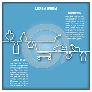 Template with supermarket trolley end foodstuff