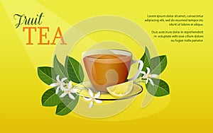 Template tea label with lemon and blossom