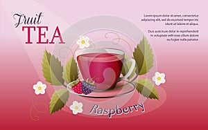 Template tea label with raspberry