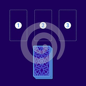 Template for three tarot card spread with deck