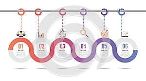 Template Timeline Infographic colored horizontal numbered for six position can be used for workflow, banner, diagram, web design,