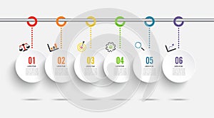 Template Timeline Infographic colored horizontal numbered for six position can be used for workflow, banner, diagram, web design,