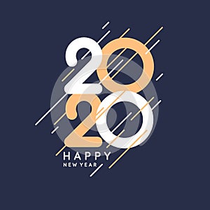 Template to embed greetings. Background with the inscription Happy New Year 2020. Vector illustration with gold lines.