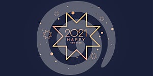 Template to embed greetings. Background with the inscription Happy New Year 2021. Vector illustration with gold lines.