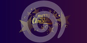 Template to embed greetings. Background with the inscription Merry Christmas. Vector illustration with gold lines.