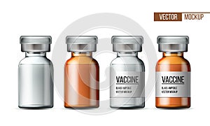 Template of transparent glass medical vial with aluminium cap.