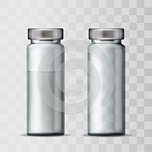 Template of transparent glass medical vial with aluminium cap