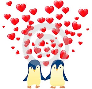 Template with Two Penguins and hearts.