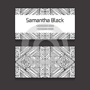 Template two-sided business card with ethno pattern