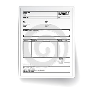 Template of unfill paper tax invoice form photo