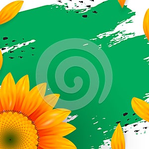 Template vector background with realistic sunflower and petals