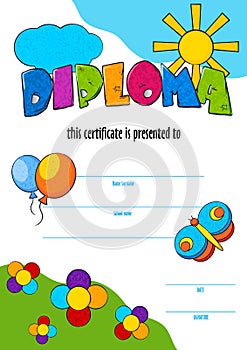 Template vector of child diploma or certificate to be awarded