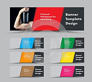 Template of vector horizontal web banners with diagonal elements and place for photo