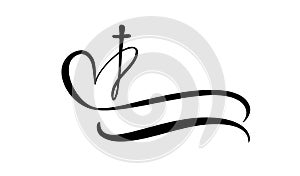 Template vector logo for churches and Christian organizations cross on the heart. Religious calligraphy sign emblem