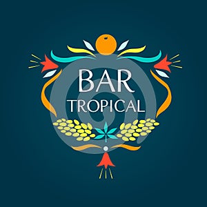 Template vector logo. Tropical bar. Oval frame of
