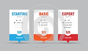 Template of vector price tables for arrows